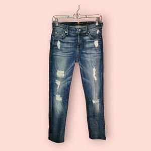 7 For All Mankind Ankle Skinny Distressed Jeans Blue Denim Women's 26 Ripped